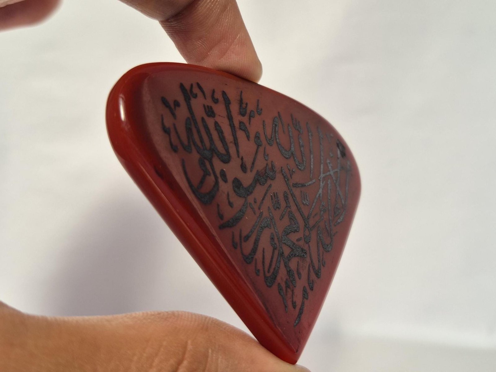 Islamic Aqeeq (Agate) Pendant, Red Aqeeq pendant,Islamic Calligraphy Engraved pendant, Islamic Necklace, Muslim Jewellery, kalima Engraved - Image 4