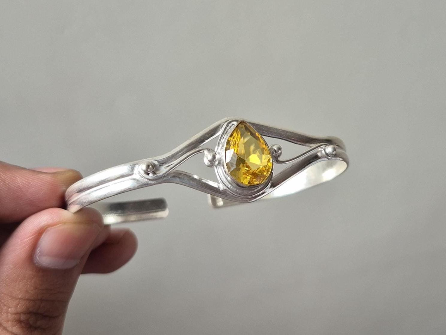 Citrine bangle, adjustable cuff bangle, Women bangle, Handmade Bangle, Adjustable Bangle, Everyday Bangle, Gift For love, Cuff Bangle ,Gift - Image 2