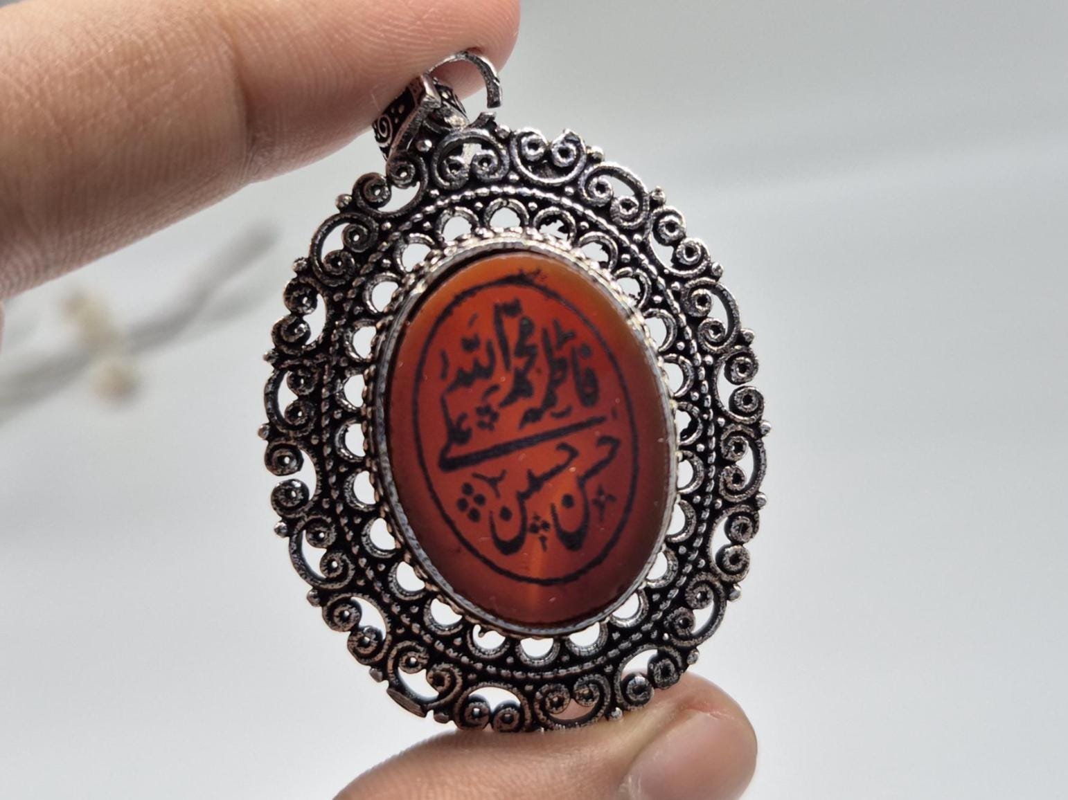 Islamic Aqeeq (Agate) Pendant, Arabic Calligraphy Pendant, Islamic Jewelry, Muslim Necklace, Panjtan pendant, Powerful Islamic pendant,gifts - Image 7