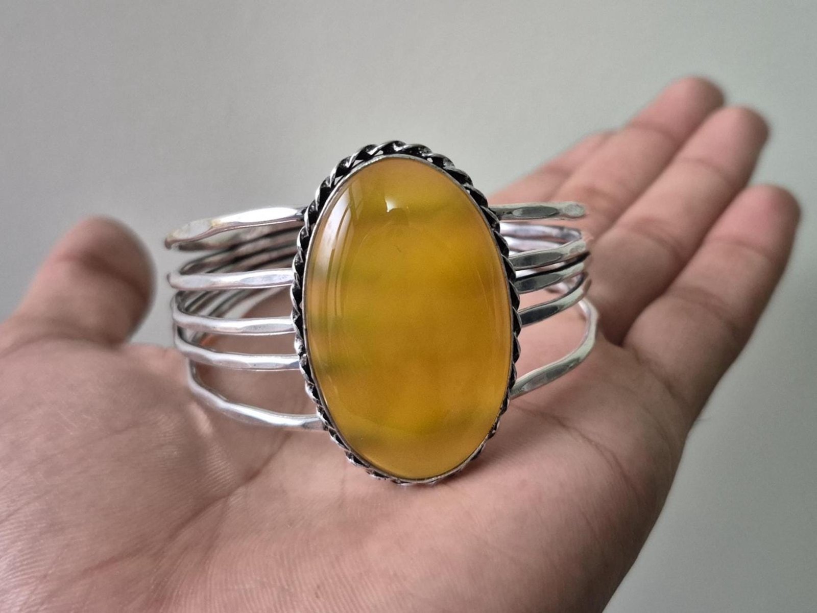Yellow Onyx Bangle , Adjustable Bangle, Artisan Boho bangle, boho bangle, Women's bangle, Cuff Bracelet, Everyday wear Bangle, Handmade gift - Image 4