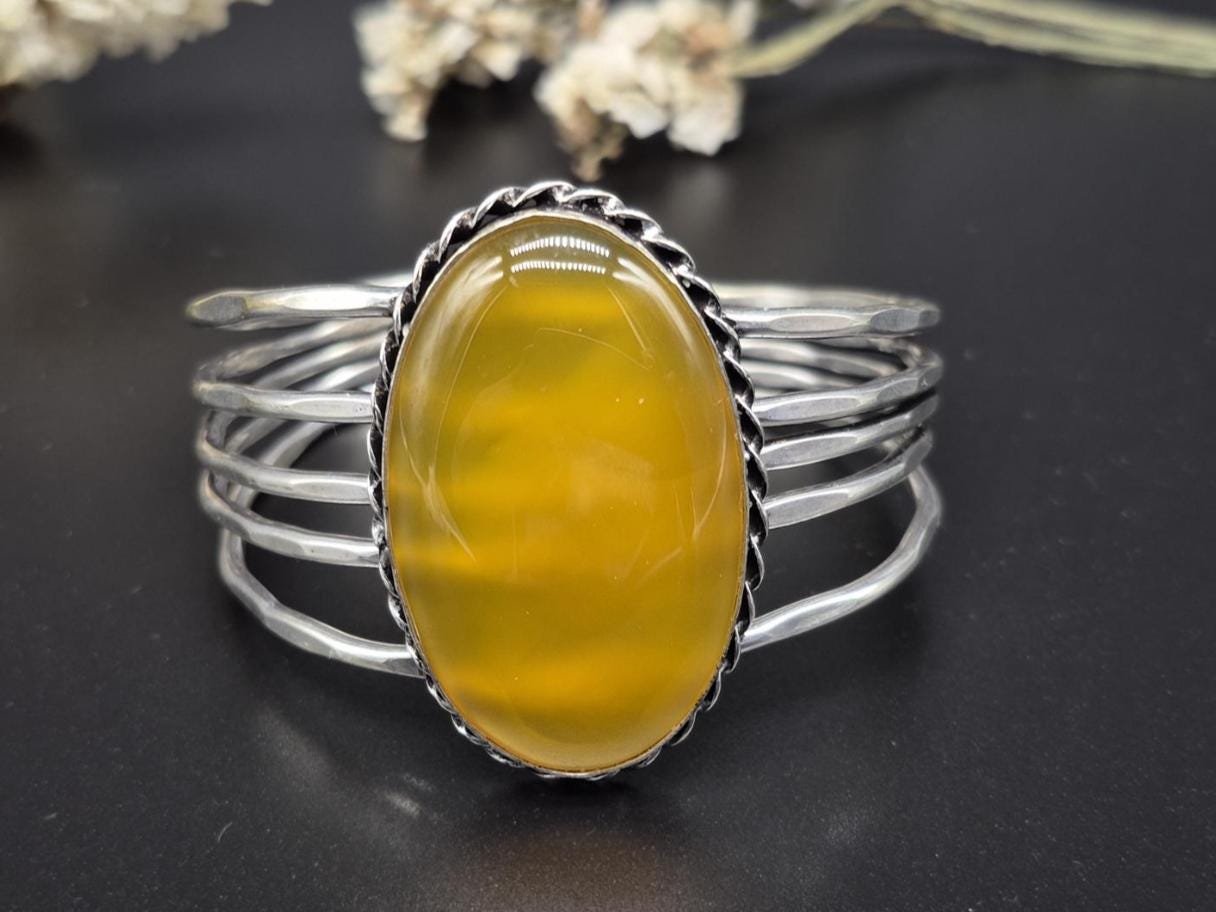 Yellow Onyx Bangle , Adjustable Bangle, Artisan Boho bangle, boho bangle, Women's bangle, Cuff Bracelet, Everyday wear Bangle, Handmade gift - Image 2