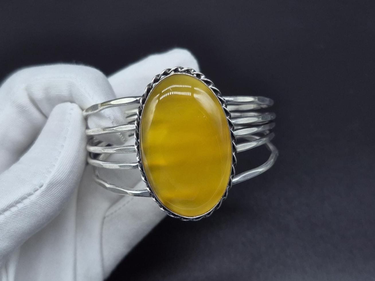 Yellow Onyx Bangle , Adjustable Bangle, Artisan Boho bangle, boho bangle, Women's bangle, Cuff Bracelet, Everyday wear Bangle, Handmade gift - Image 5