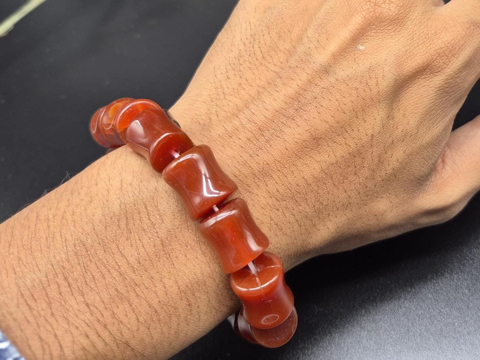 Natural Red Carnelian Agate Bracelet | Stretchable Aqeeq Beads Bracelet | Natural Stone Jewelry | Unisex Gemstone Bracelet | Agate bracelet - Image 3