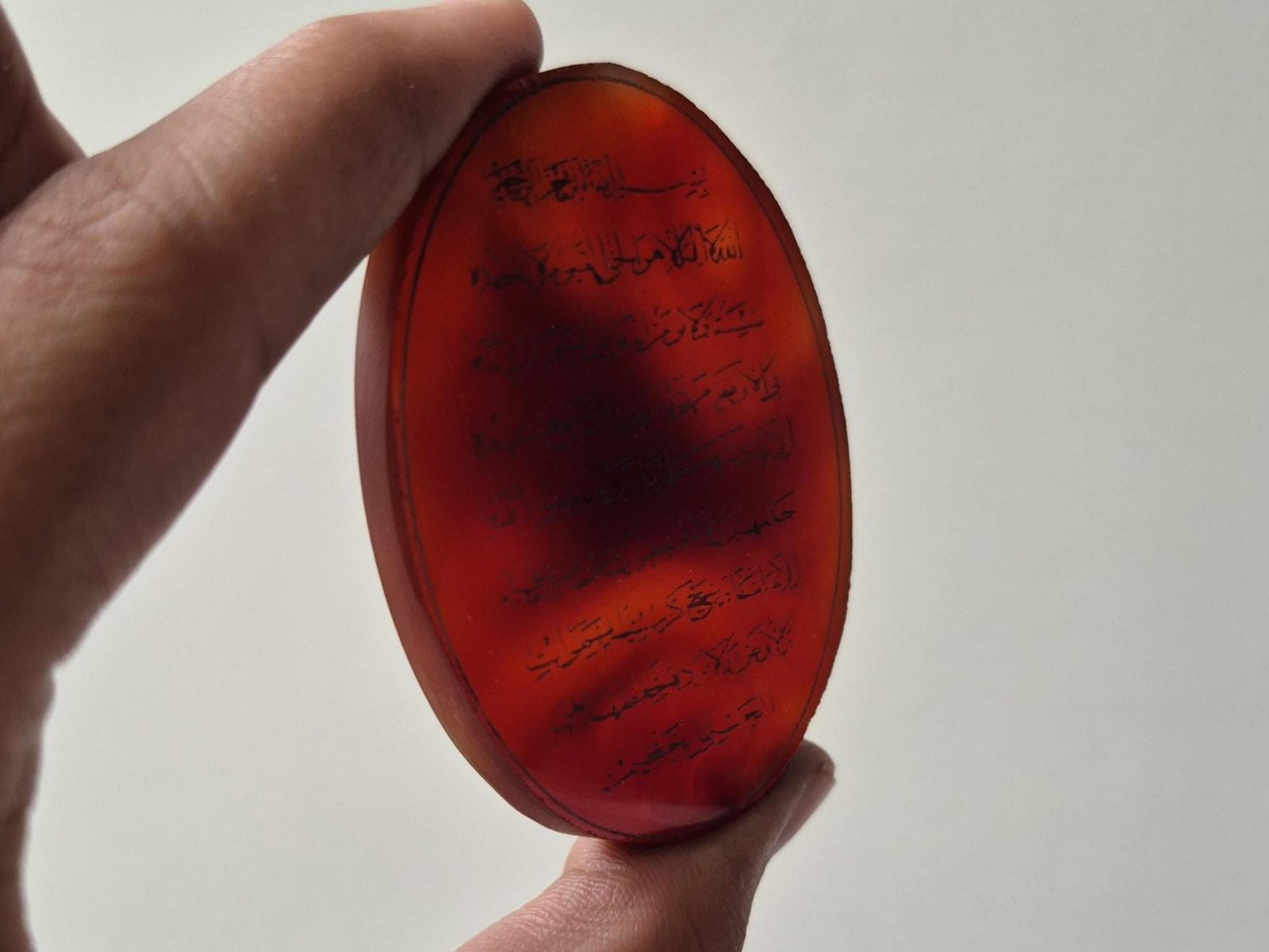 Islamic aqeek(agate) pendant with ayat ul kursi engraved, Unique Islamic Agate pendant , Yemeni Aqeeq Pendant, Red Yemeni Aqeeq - Agate . - Image 9