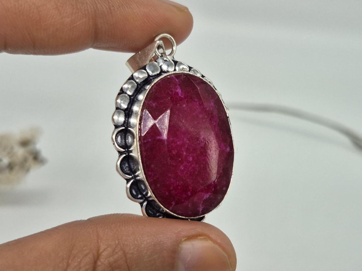 Oval Ruby Pendant, Handmade Ruby pendant, Ruby Necklace, boho jewelry, gifts for her, unique designer pendant, Red Ruby Pendant,Ruby jewelry - Image 2