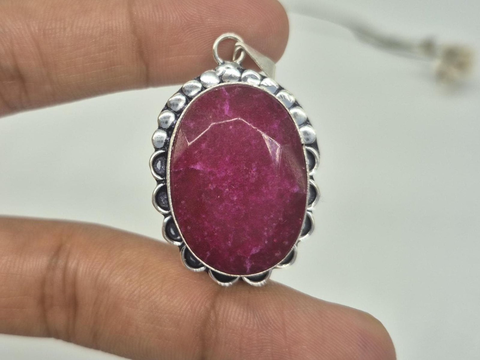 Oval Ruby Pendant, Handmade Ruby pendant, Ruby Necklace, boho jewelry, gifts for her, unique designer pendant, Red Ruby Pendant,Ruby jewelry - Image 6