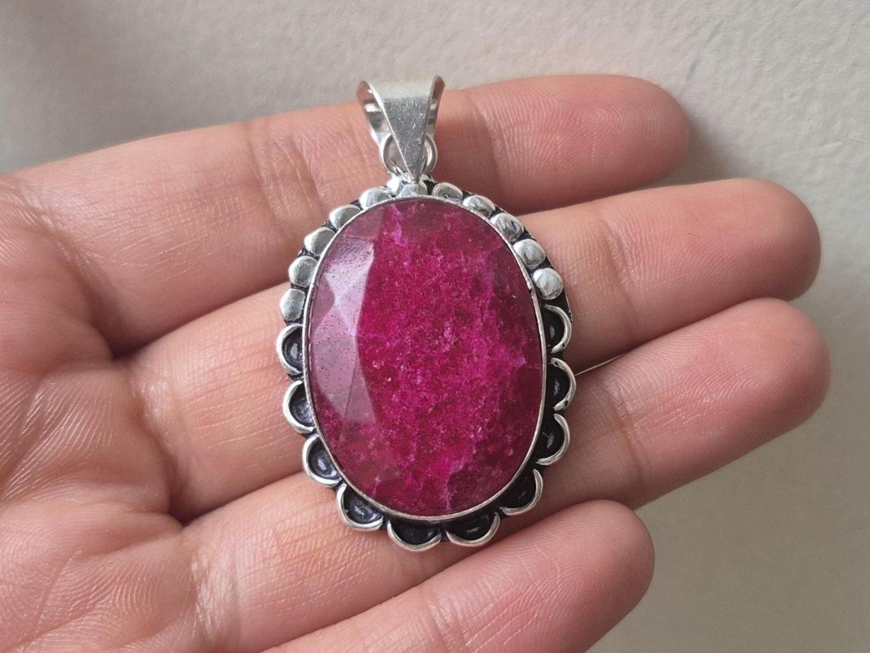 Oval Ruby Pendant, Handmade Ruby pendant, Ruby Necklace, boho jewelry, gifts for her, unique designer pendant, Red Ruby Pendant,Ruby jewelry - Image 4