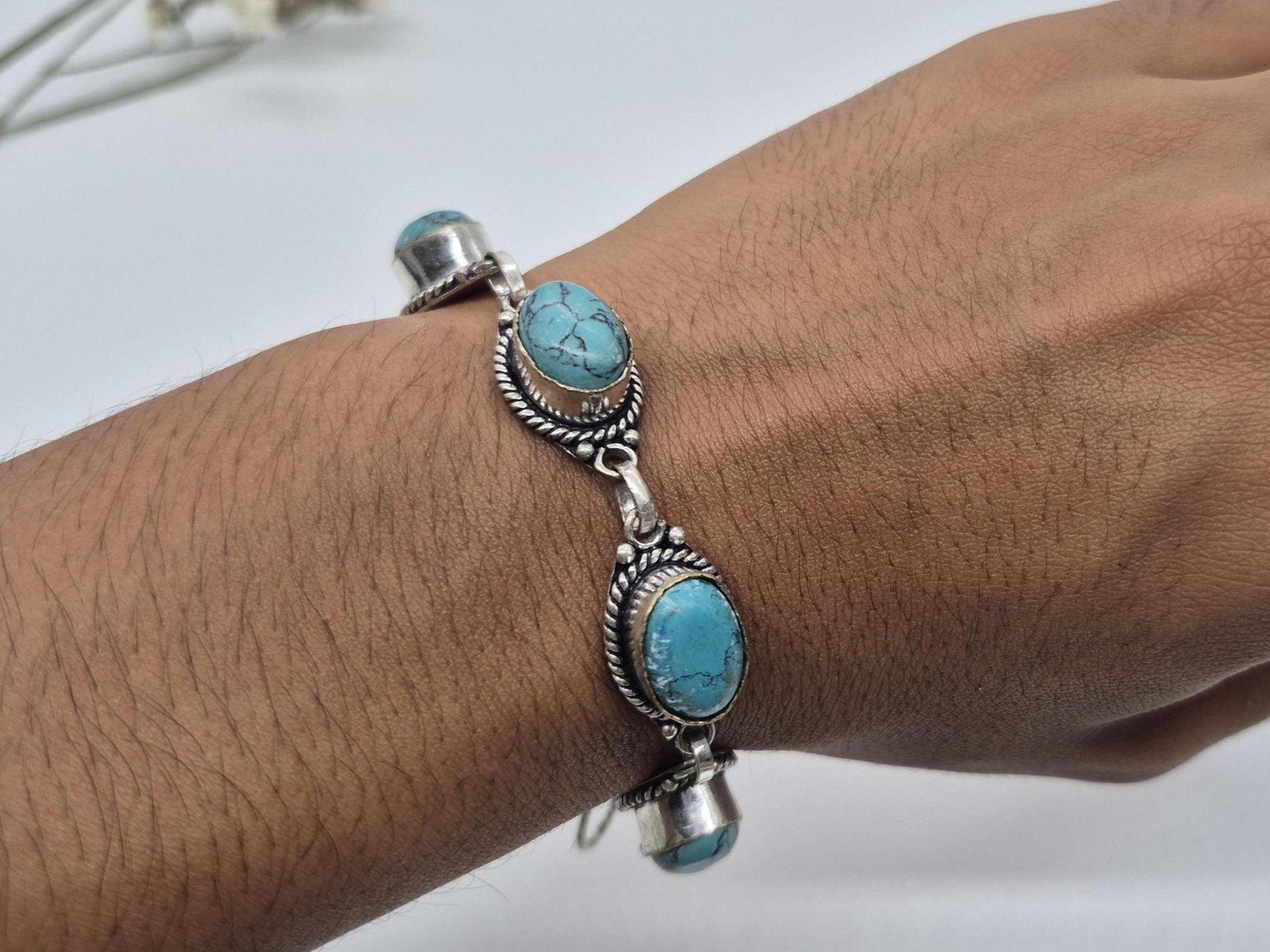 Turquoise Gemstone Bracelet, Adjustable Bracelet, Cuff Bracelet, Men's Bracelet, Charm Bracelet, worry Bracelet ,Handmade bracelet boho gift - Image 9