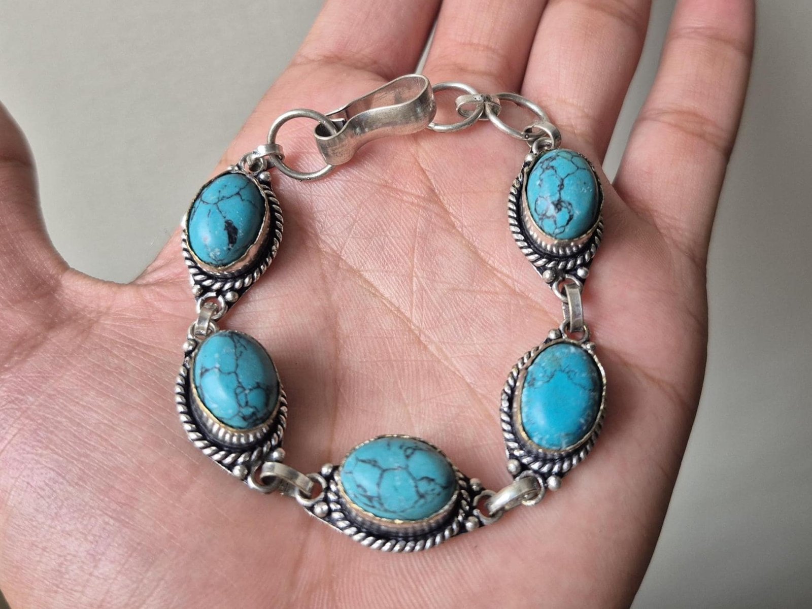 Turquoise Gemstone Bracelet, Adjustable Bracelet, Cuff Bracelet, Men's Bracelet, Charm Bracelet, worry Bracelet ,Handmade bracelet boho gift - Image 4