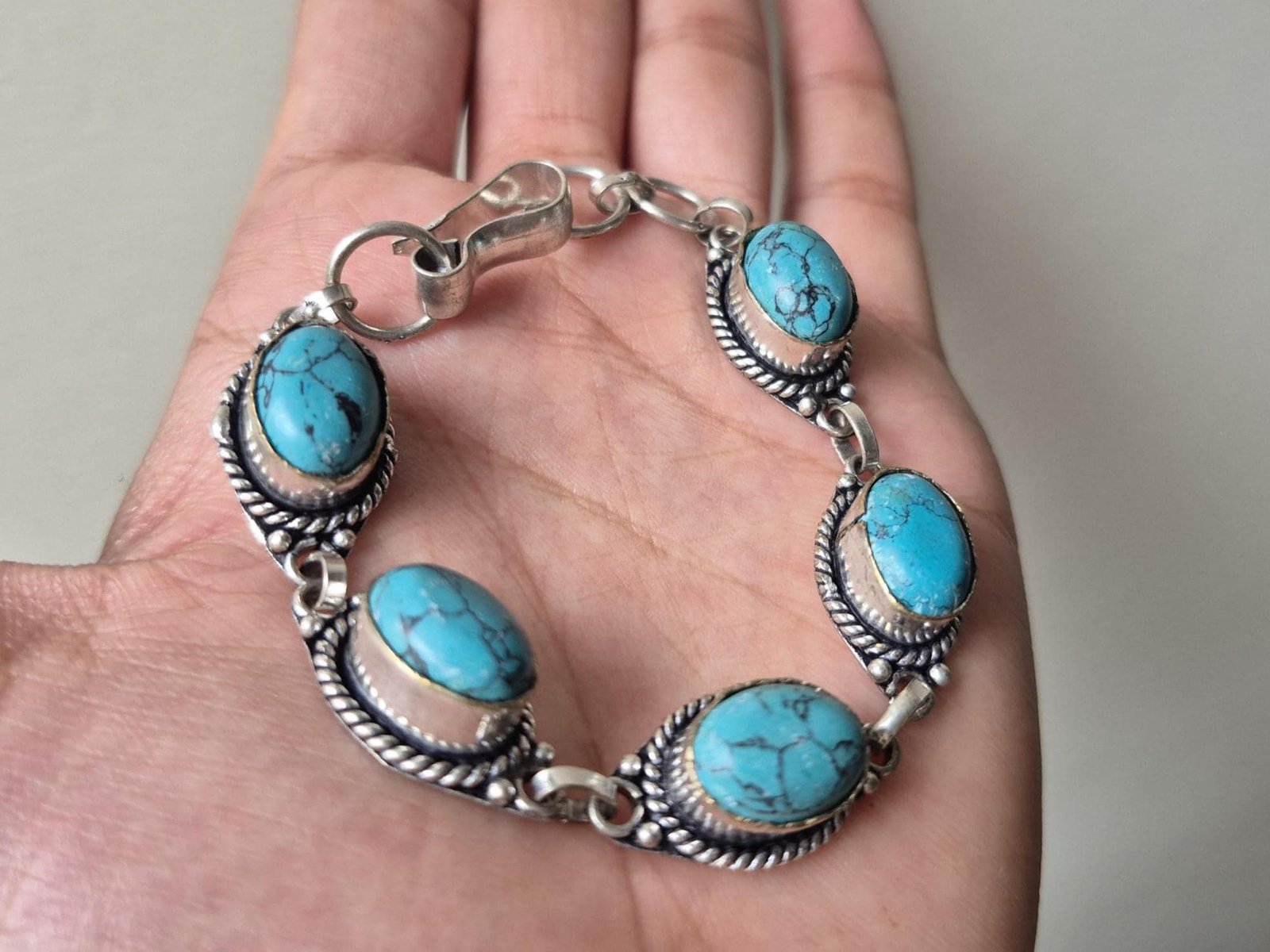 Turquoise Gemstone Bracelet, Adjustable Bracelet, Cuff Bracelet, Men's Bracelet, Charm Bracelet, worry Bracelet ,Handmade bracelet boho gift - Image 6