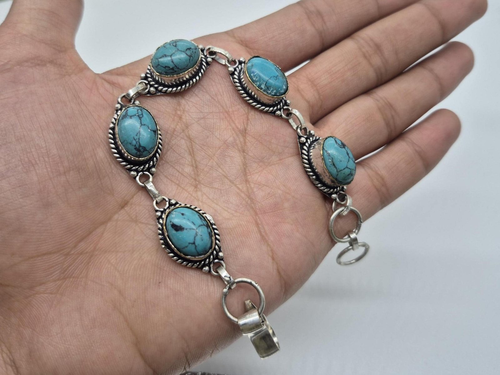 Turquoise Gemstone Bracelet, Adjustable Bracelet, Cuff Bracelet, Men's Bracelet, Charm Bracelet, worry Bracelet ,Handmade bracelet boho gift - Image 7