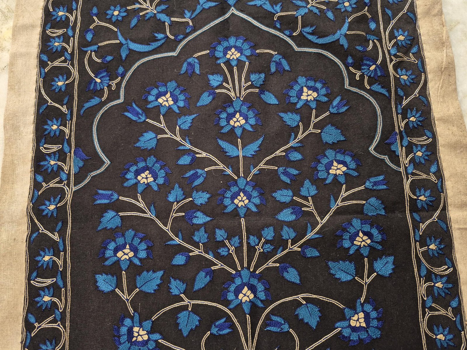 Handmade Embroidery Wall-hanging, Mughal Flower, Tree of life, Indian embroidery textile, home décor Wall-hanging, Mughal Tapestry, Wall Art - Image 2