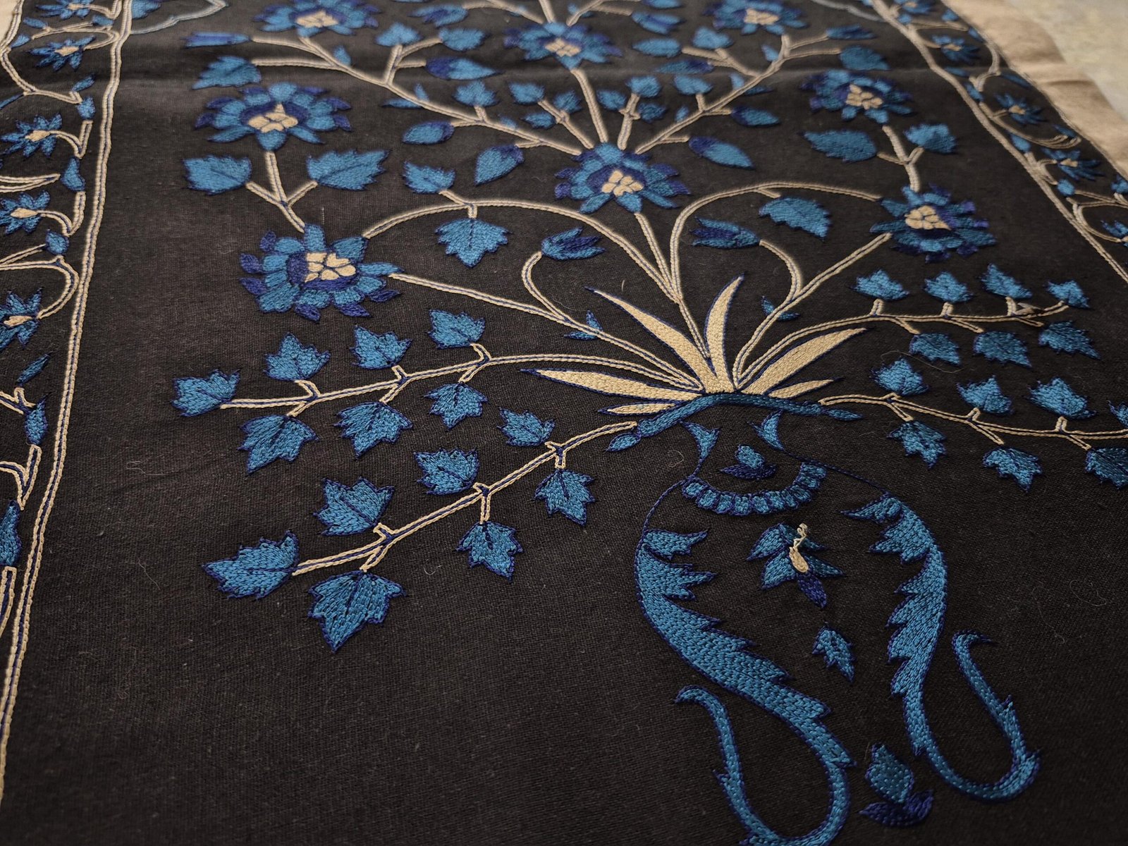 Handmade Embroidery Wall-hanging, Mughal Flower, Tree of life, Indian embroidery textile, home décor Wall-hanging, Mughal Tapestry, Wall Art - Image 5