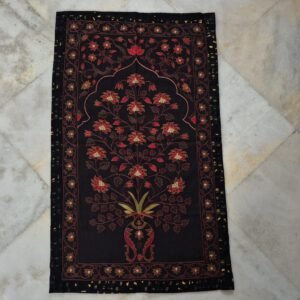 Vintage Handmade Embroidery Wallhanging, Mughal Tapestry, Hand Embroidered Wallhanging, Silk Wallhanging,Red Mughal flower Hand Embroidery