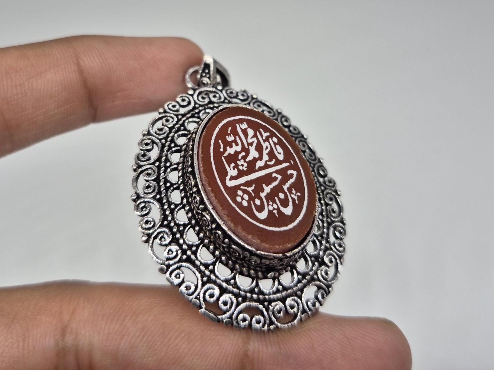 Islamic Aqeeq (Agate) Pendant, Arabic Calligraphy Pendant, Islamic Jewelry, Muslim Necklace, Panjtan pendant, Powerful Islamic pendant,gifts