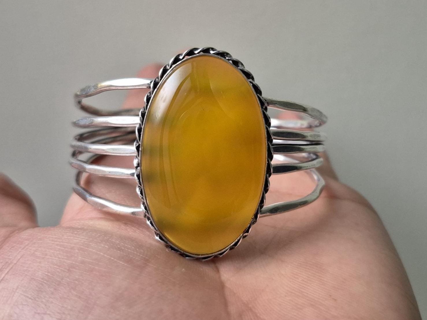 Yellow Onyx Bangle , Adjustable Bangle, Artisan Boho bangle, boho bangle, Women's bangle, Cuff Bracelet, Everyday wear Bangle, Handmade gift - Image 7