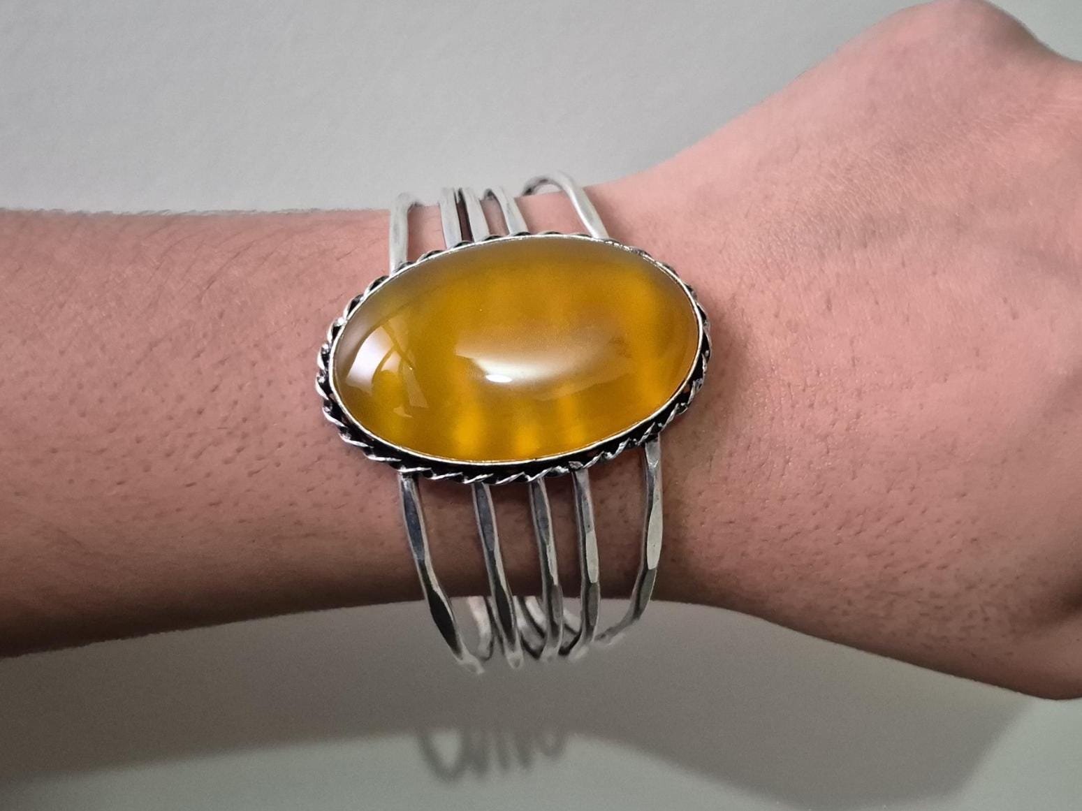 Yellow Onyx Bangle , Adjustable Bangle, Artisan Boho bangle, boho bangle, Women's bangle, Cuff Bracelet, Everyday wear Bangle, Handmade gift - Image 6