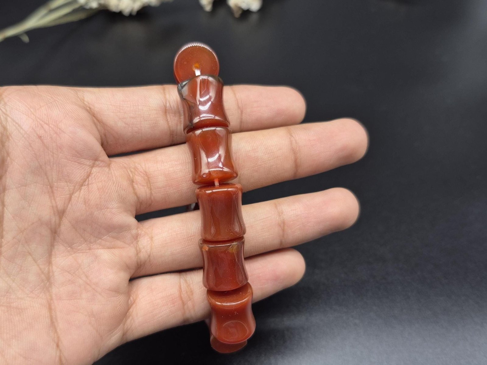 Natural Red Carnelian Agate Bracelet | Stretchable Aqeeq Beads Bracelet | Natural Stone Jewelry | Unisex Gemstone Bracelet | Agate bracelet - Image 5